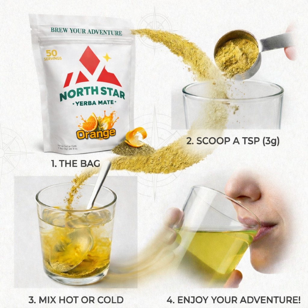 North Star Yerba Mate Orange Flavor – Premium Herbal Energy Drink (150g)