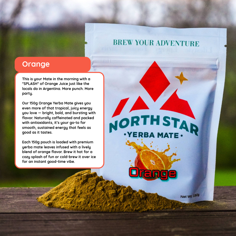 North Star Yerba Mate Orange Flavor – Premium Herbal Energy Drink (150g)